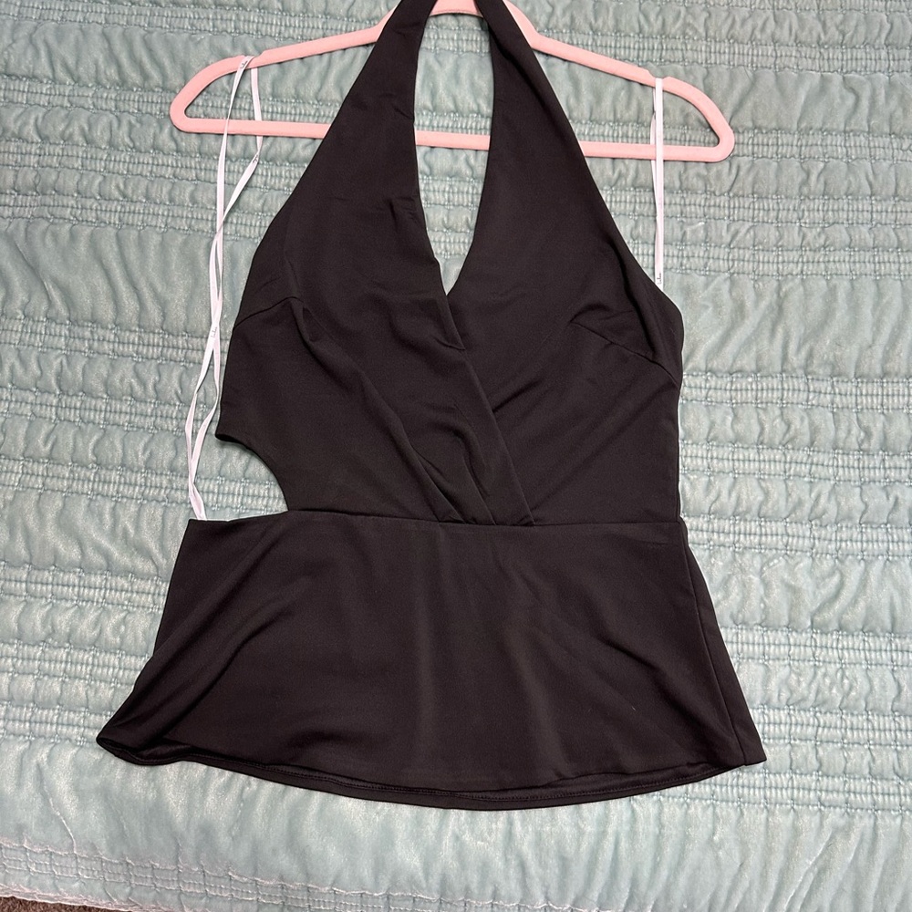 NWT Lulus Black Halter Peplum Top